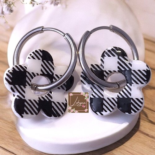 Boucles d'oreilles créoles interchangeables "vichy"