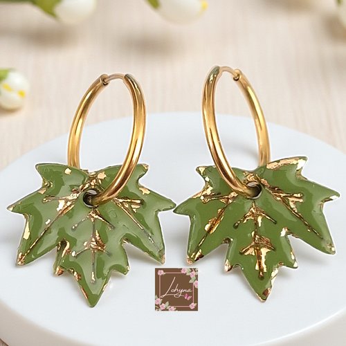 Boucles d'oreilles créoles interchangeables "feuille"