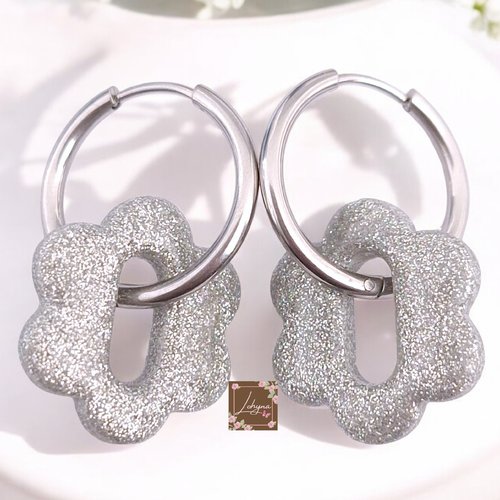 Boucles d'oreilles créoles interchangeables "fleur d'hiver"
