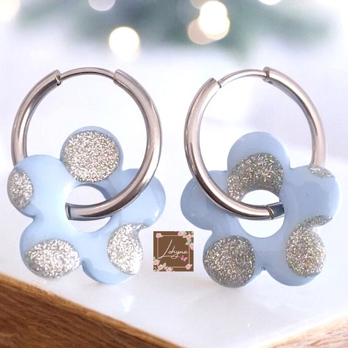 Boucles d'oreilles créoles interchangeables "fleur de glace"