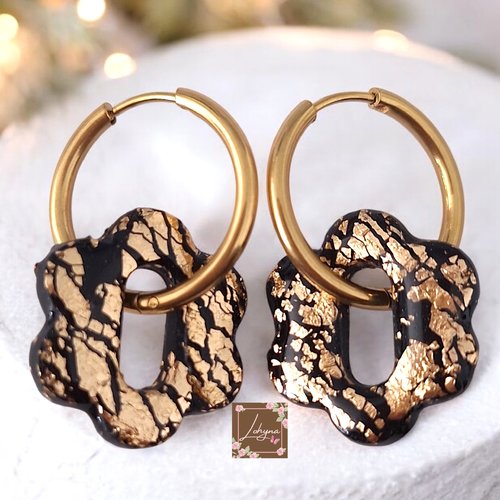 Boucles d'oreilles créoles interchangeables "eclat noir et or"