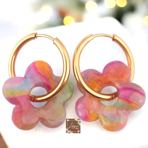 Boucles d'oreilles créoles interchangeables "aquarelle"