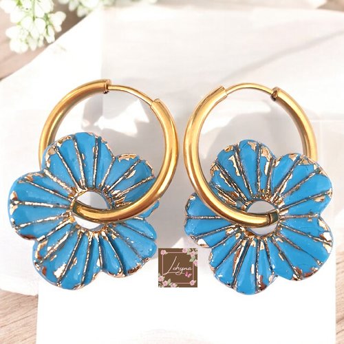 Boucles d'oreilles créoles interchangeable "pétale d'azur"
