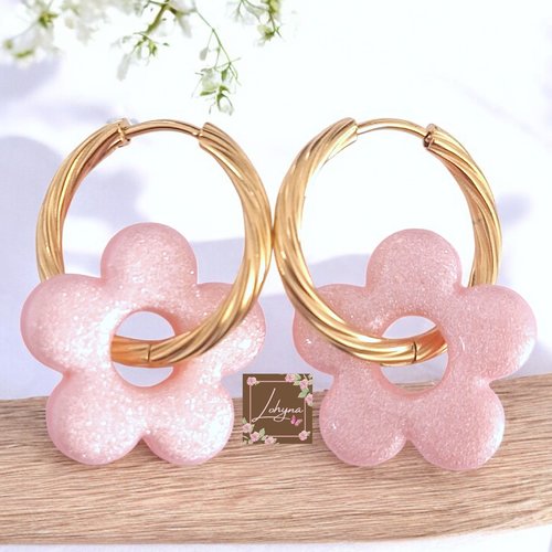 Boucles d'oreilles créoles interchangeable "sakura"