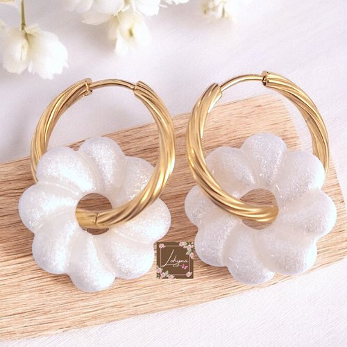 Boucles d'oreilles créoles interchangeables "nuage de nacre"
