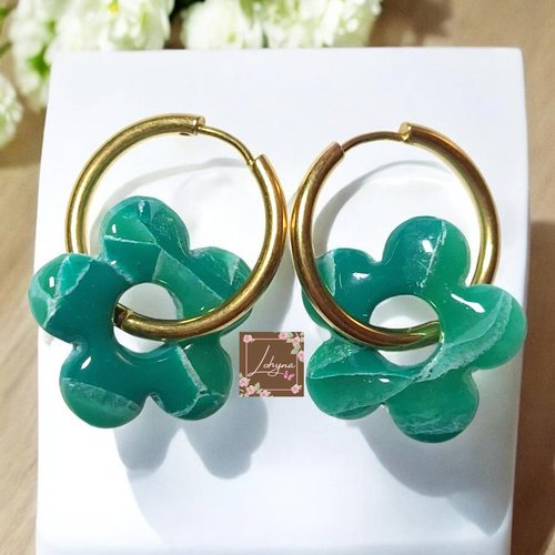 Boucles d'oreilles créoles interchangeables "jade"