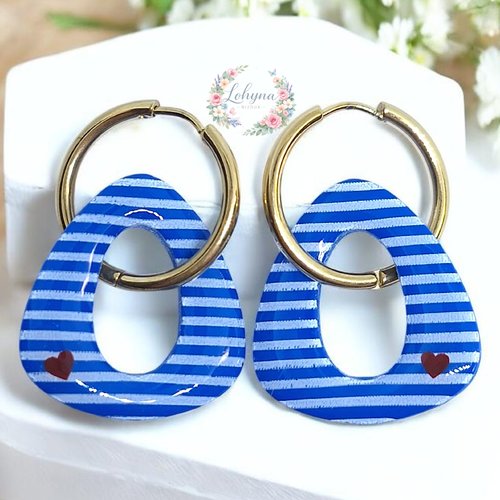 Boucles d'oreilles créoles interchangeables "marinière"