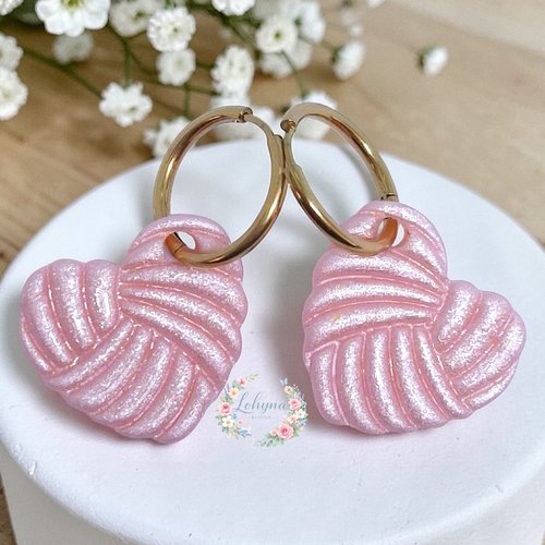 Boucles d'oreilles créoles interchangeables "cœurs de pelote"