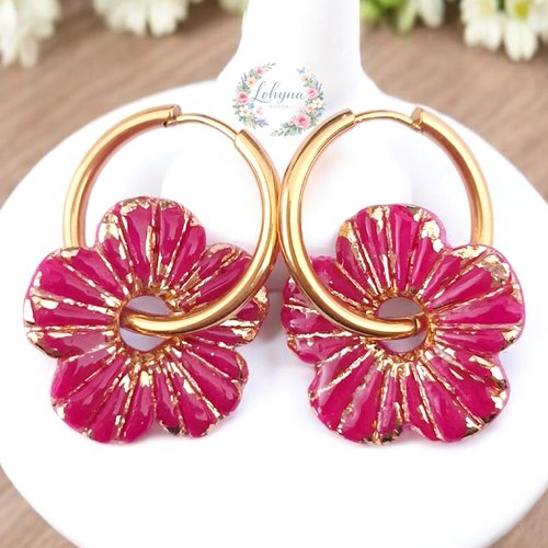 Boucles d'oreilles créoles interchangeables "mélina - couleur fuchsia"