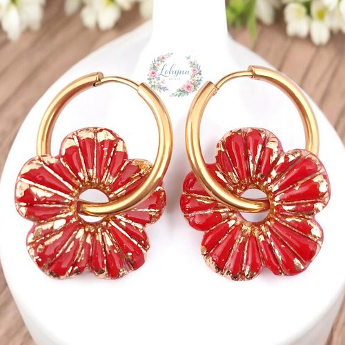 Boucles d'oreilles créoles interchangeables "mélina - rouge"