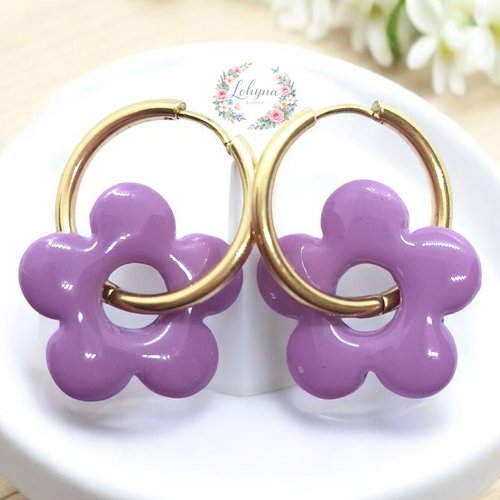 Boucles d'oreilles créoles interchangeables "lavande"