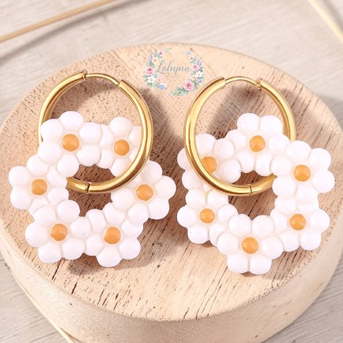Boucles d'oreilles créoles interchangeables "marguerites"
