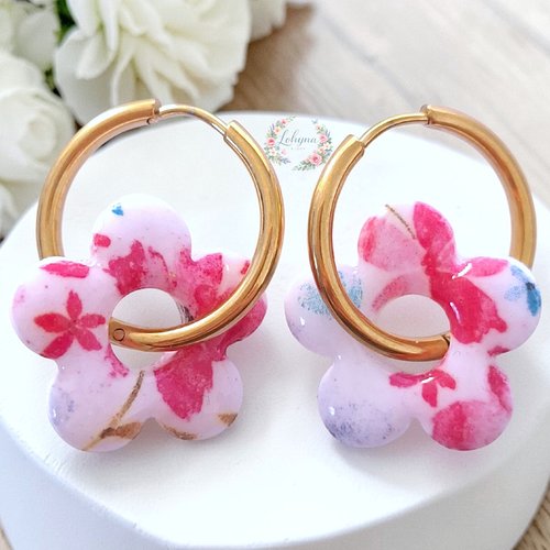 Boucles d'oreilles créoles interchangeables "roséline"