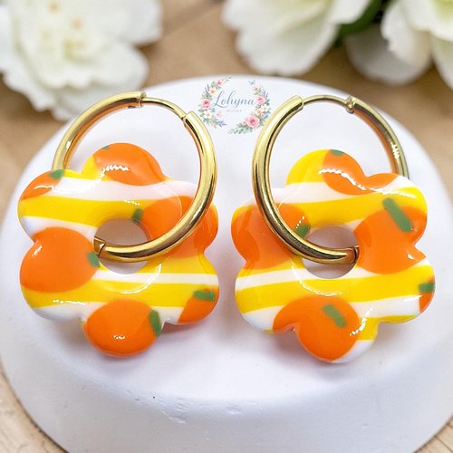 Boucles d'oreilles créoles interchangeables "orange"