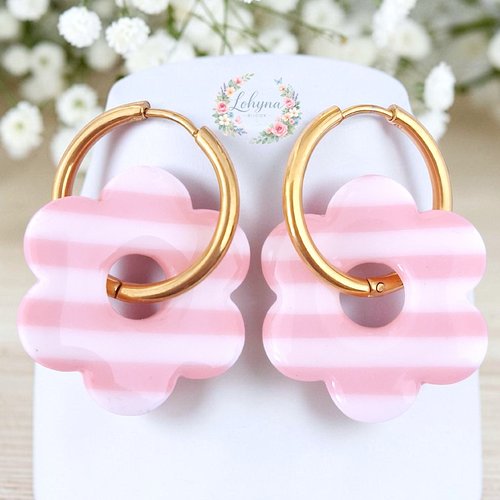 Boucles d'oreilles créoles interchangeables "elyna - rose pâle"