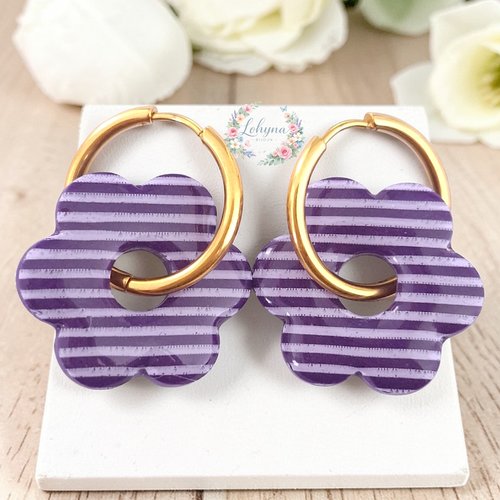 Boucles d'oreilles créoles interchangeables "fleurette - violettes"