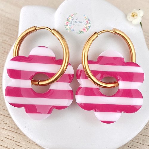 Boucles d'oreilles créoles interchangeables "elyna - framboise"