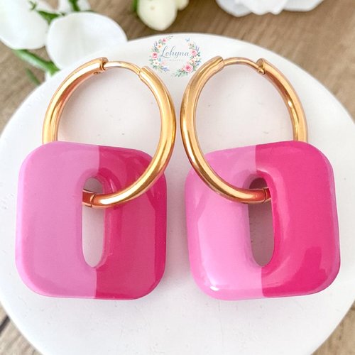 Boucles d'oreilles créoles interchangeables " duo de rose"