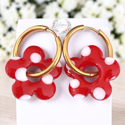 Boucles d'oreilles créoles interchangeables "loly - rouge"