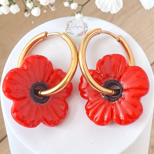Boucles d'oreilles créoles interchangeables "coquelicot"