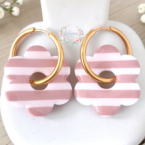 Boucles d'oreilles créoles interchangeables "elyna - vieux rose"