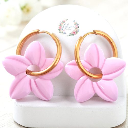 Boucles d'oreilles créoles interchangeables "aloha - rose pâle"
