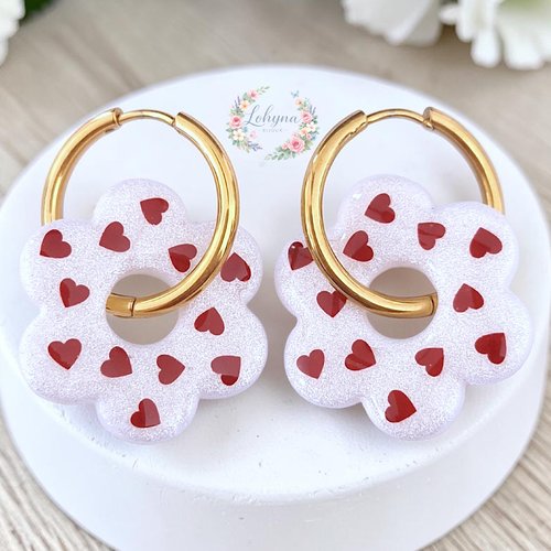 Boucles d'oreilles créoles interchangeables " fleurs d'amour"