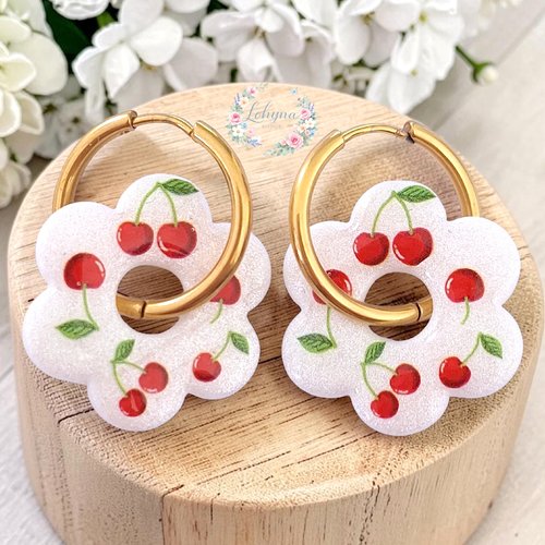 Boucles d'oreilles créoles interchangeables "cerises"