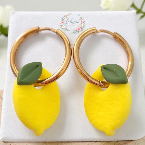 Boucles d'oreilles créoles interchangeables "citron"