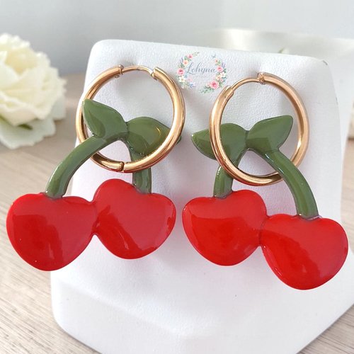 Boucles d'oreilles créoles interchangeable "cerise"