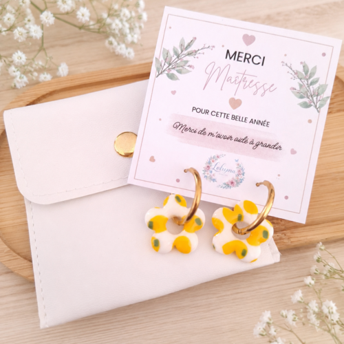 Boucles d'oreilles créoles interchangeables "citrons - cadeau de fin d'année maîtresse"