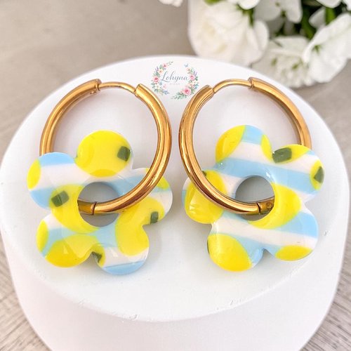 Boucles d'oreilles créoles interchangeables "citronnade"