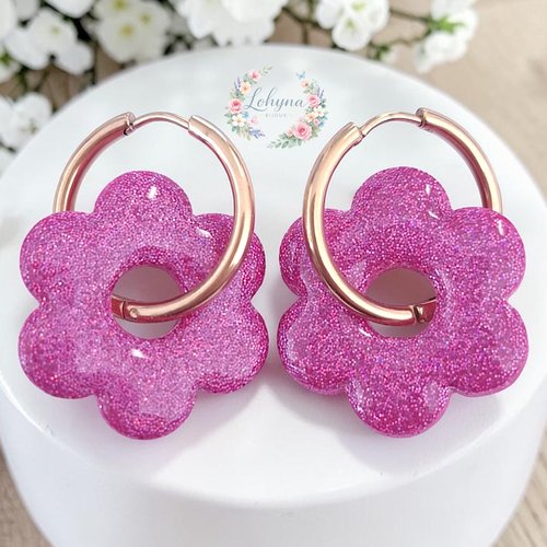 Boucles d'oreilles créoles interchangeables "framboise"