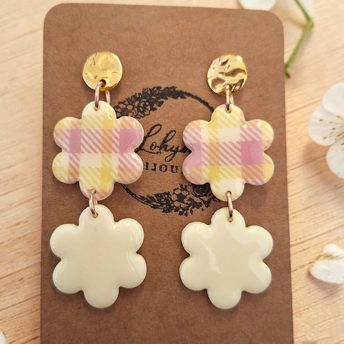 Boucles d'oreilles pendantes en pâte polymère "léonie"