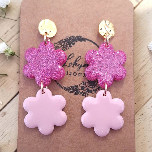 Boucles d'oreilles pendantes en pâte polymère "mini bloom"