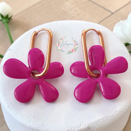 Boucles d'oreilles créoles interchangeables "lyséa - fuchsia"