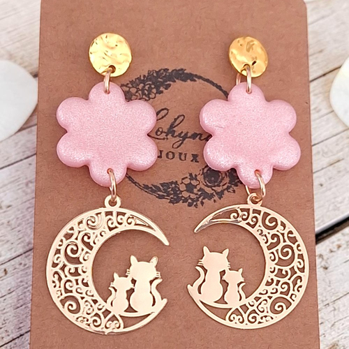 Boucles d'oreilles pendantes en pâte polymère "nuit d'été"