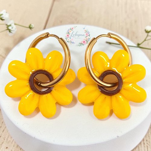 Boucles d'oreilles créoles interchangeables "tournesol"
