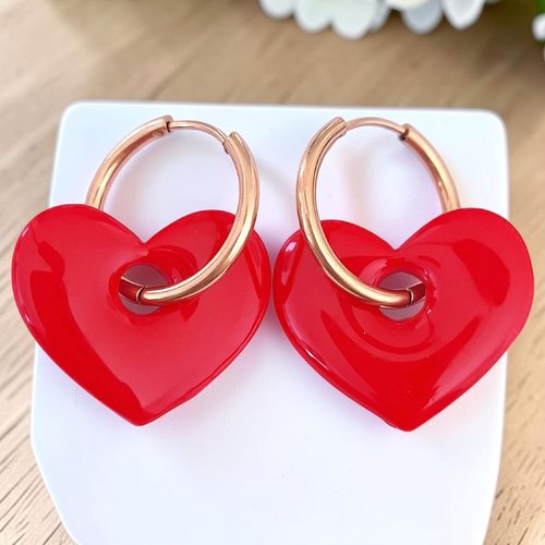 Boucles d'oreilles créoles interchangeables "cœur passion"