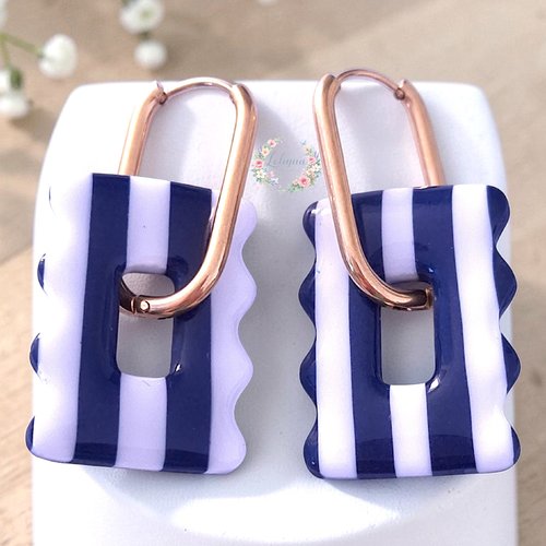 Boucles d'oreilles créoles interchangeables "marinière"