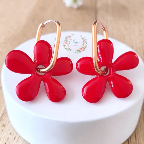 Boucles d'oreilles créoles interchangeables "lyséa - rouge"