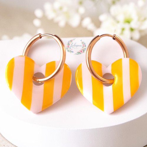 Boucles d'oreilles créoles interchangeables "cœur rayé"