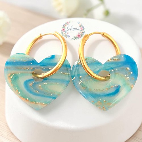 Boucles d'oreilles créoles interchangeables "cœur d’azur"