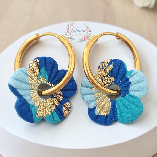 Boucles d'oreilles créoles interchangeables "fleur d'azur"