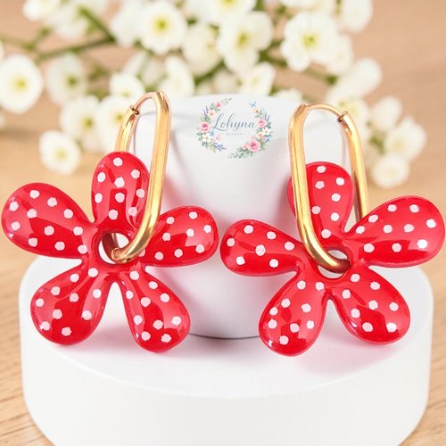 Boucles d'oreilles créoles interchangeables "lily - rouge"