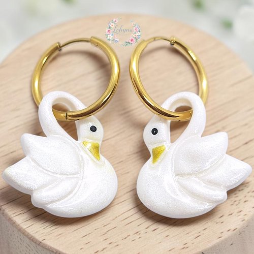 Boucles d'oreilles créoles interchangeables " swan "