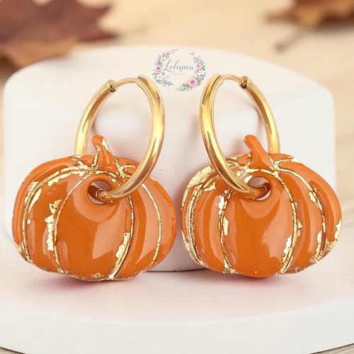 Boucles d'oreilles créoles interchangeables " citrouille "