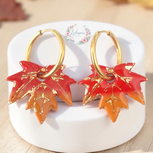 Boucles d'oreilles créoles interchangeables " feuille automnale "
