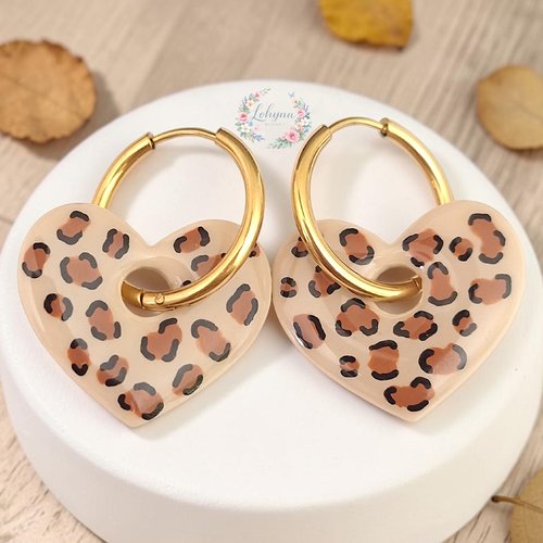 Boucles d'oreilles créoles interchangeables " cœur de fauve "