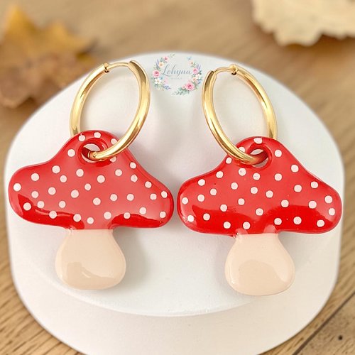 Boucles d'oreilles créoles interchangeables " champi "